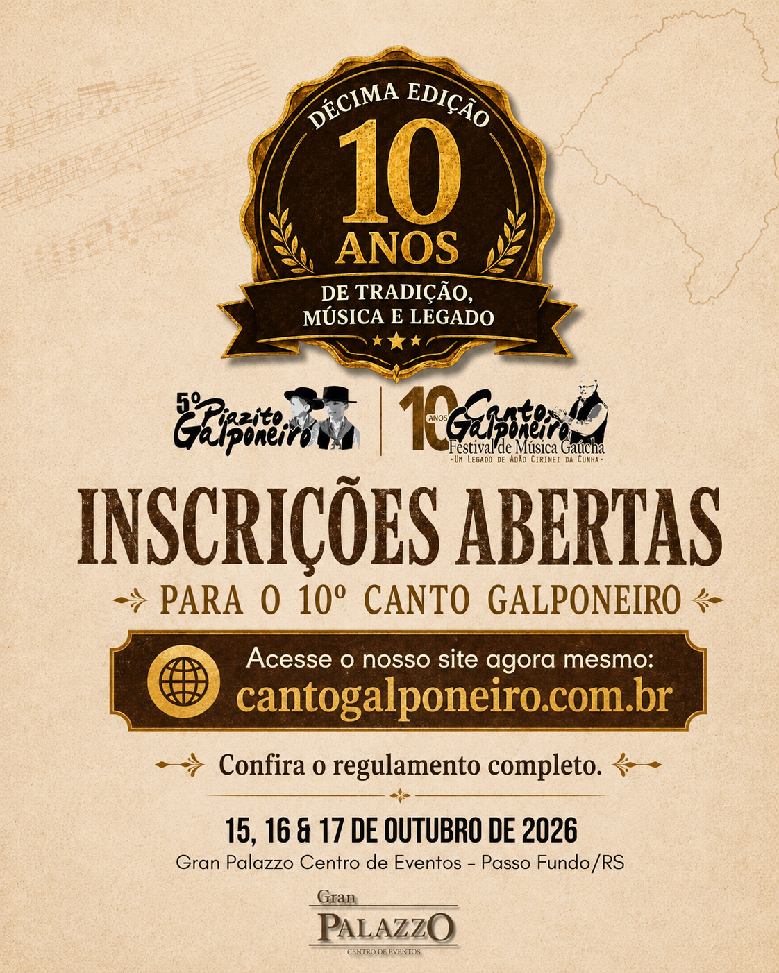 Inscrições abertas para o 10º Canto Galponeiro e 5º Piazito Galponeiro