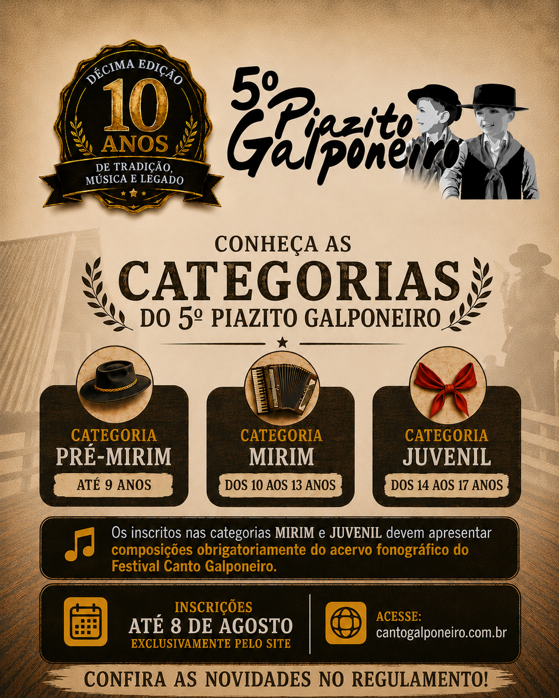 Nova divisão de categorias é destaque no regulamento do 5º Piazito Galponeiro